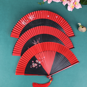 中国风红色好开扇子折扇合舞蹈扇复古风夏季古典汉服旗袍小折叠扇