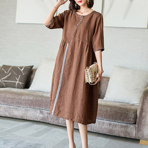 中老年棉麻连衣裙
