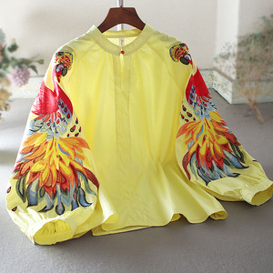 设计感小众立领中国风古装时尚个性灯笼袖长袖纯棉显瘦衬衫女上衣