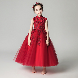 女童生日公主裙礼服蓬蓬纱儿童红色小女孩主持人花童钢琴演出服