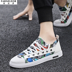 春秋本人帆布鞋男上海小花园布鞋手绘涂鸦漫画卡通图案小白扳板鞋