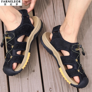 越南包头沙溪皮凉鞋不漏露挡护脚趾指软底透气防滑沙滩涉水晾鞋男