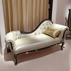 欧式奢华贵妃椅塌美人椅卧室单人躺椅新古典实木真皮懒人沙发椅