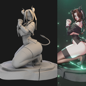 修女魅魔蹲姿性感御姐 1/24gk白模 1比12手办 3d打印树脂模型 256