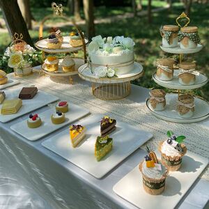 订婚糕点摆台高级甜品台展示架子陶瓷茶歇摆盘蛋糕下午茶点心托盘