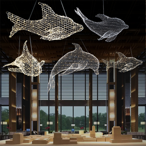 定制满天星鱼形灯鲸鱼海豚鲨鱼造型灯云朵吊灯餐厅装饰动物铁网灯