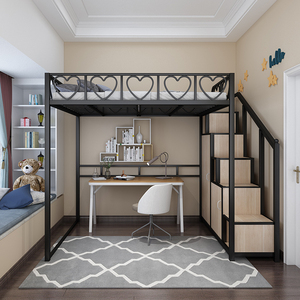 单身公寓多功能高架床上层下空铁艺楼阁床上下铺铁架床衣柜小户型