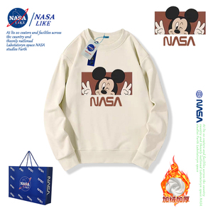 NASA联名圆领卫衣女秋冬季加绒加厚小个子oversize宽松米老鼠上衣
