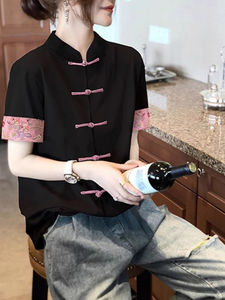 新中式国风短袖T恤女2024夏季新款复古独特漂亮小衫唐装盘扣上衣
