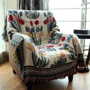 出口外贸现代中式沙发毯垫郁金香花卉沙发罩芝华士沙发靠背巾坐垫