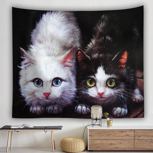 美式风格3d逼真可爱猫咪壁画遮墙挂布ins墙面布艺挂画油画壁挂