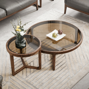 实木圆形茶几乌金木艺术小户型边几简约现代圆型阳台玻璃角几组合