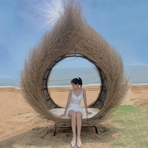 巴厘岛网红鸟巢秋千户外拍照景区民宿婚纱摄影秋千椅藤制悬挂吊椅