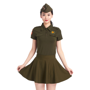 水兵舞蹈服装2108全新夏季男女同款短袖军绿色上衣裙子广场舞套装