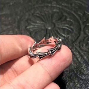 直邮代购chrome hearts克罗心鱼骨花环925银饰鱼尾经典男女款戒指