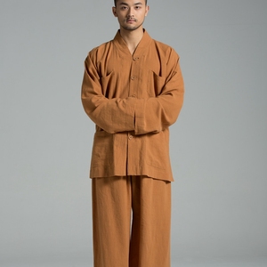 单丽旗舰店天猫单丽尚远全棉水洗僧服短褂罗汉褂套装僧衣长褂大褂