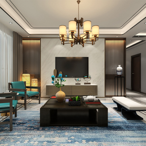 玖格新中式复古风格室内家装客厅卧室吊顶装修效果图设计效果图