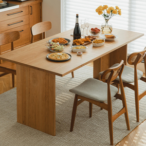 木邻原木大板桌子北欧实木长方形岛台餐桌一体客厅家用实木桌书桌