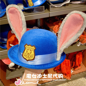 上海迪士尼国内代购疯狂动物城朱迪兔耳警察兔帽蓝色cos丝绒帽子