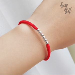 七夕礼物情侣转运本命年925纯银珠金刚结红绳手链手工编绳相思豆