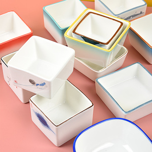 印象品瓷 酒店陶瓷四方小碗火锅蘸料碗小方碟小吃冷菜配碟方形盅