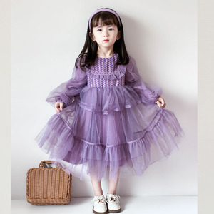 2023新款童装秋装3-8岁女童紫色连衣裙纱裙女宝宝洋气时髦春秋