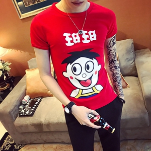 2020夏天快手网红同款旺仔牛奶短袖t恤男精神社会小伙小衫半截袖