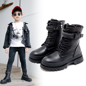 男童马丁靴2021秋冬季新款儿童英伦风单靴高筒男孩二棉加绒皮靴子