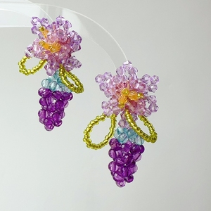 【满26包邮】葡萄成熟时夏季新款紫色水晶串珠花朵耳环 气质耳夹