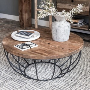 美式复古铁艺茶台桌子小户型实木茶几客厅简约现代创意家用矮圆形
