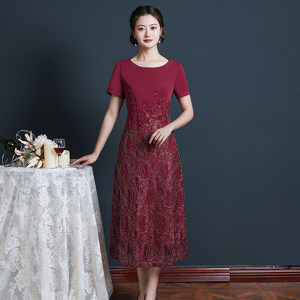 五一喜妈妈礼服喜婆婆装丈母娘婚宴服婚礼结婚高贵洋气夏季连衣裙