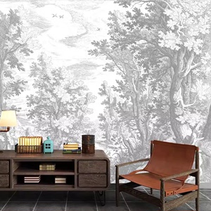 手绘丛林壁画墙纸古典欧式中古风沙发装饰背景墙壁布立体复古壁纸