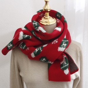 冬季圣诞节厚款针织毛线围巾女学生送礼物甜美可爱雪花小鹿围脖