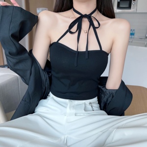 性感辣妹绑带挂脖带胸垫吊带背心女夏外穿美背网红爆款抹胸上衣潮