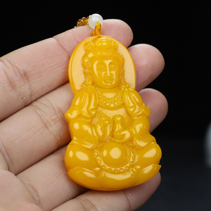 天然和田玉黄龙玉观音玉牌吊坠玉佩挂件男女款黄玉菩萨玉坠项链坠