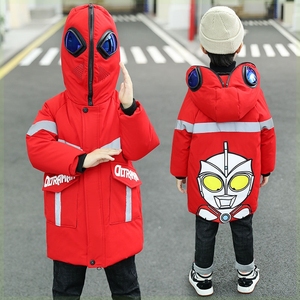 奥特曼羽绒棉服超人带眼镜片防风免洗保暖中长款棉袄男女童防护服