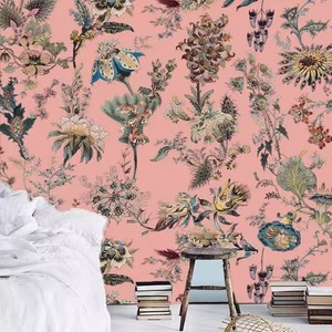 法式现代时尚轻奢粉红大花背景墙纸个性定制壁画卧室客厅无缝墙布