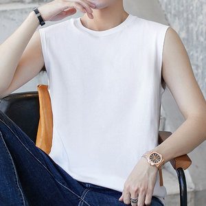 夏季纯棉白色背心男2022新款无袖t恤宽松篮球健身运动坎肩男汗衫