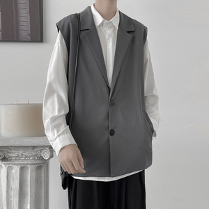 vintage西服衬衫马甲外搭复古背心轻熟外套春夏潮男搭配日系西装