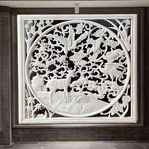 汉白玉浮雕壁画石材镂空福禄寿庭院大理石隔断中式屏风户外影壁墙