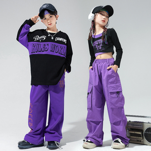 儿童街舞潮服女童爵士舞春节演出服装男童嘻哈hiphop韩版套装酷