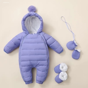 婴儿冬季连体羽绒服加厚外出服加绒棉衣套装新生宝宝包脚保暖抱衣
