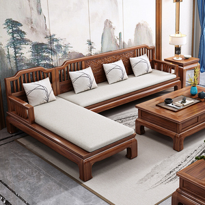 实木新中式金花梨木沙发现代中式客厅全套红木酸枝色转角贵妃家具