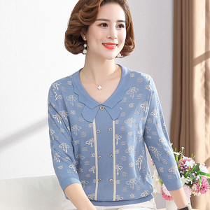 妈妈针织打底小衫中年女春秋洋气中年毛衣大码中老年8分袖t恤上衣