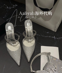 海外正品代购Christian Louboutin/CL牛皮水钻半拖细闪高跟鞋