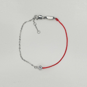 S925纯银法国红绳手链 女式单钻细绳红绳镀18K金手环半链半绳