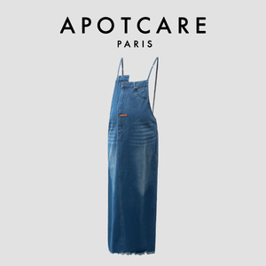 法国 APOTCARE 孕妇装夏装复古直筒长裙无袖牛仔吊带背带连衣裙