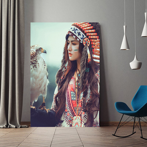 印第安人美女和鹰新款油画简约现代装饰画客厅沙发背景墙挂画海报