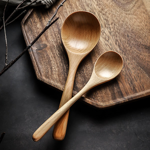榉木勺子日式创意大木勺无漆可爱吃饭用木质勺子家用长柄实木汤勺