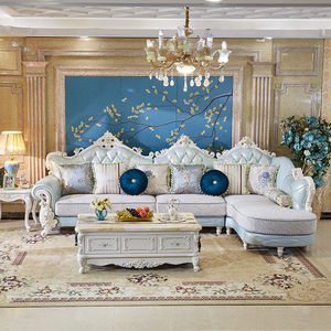 欧式真皮沙发组合客厅皮布结合实木质小户型整装转角L型布艺沙发
